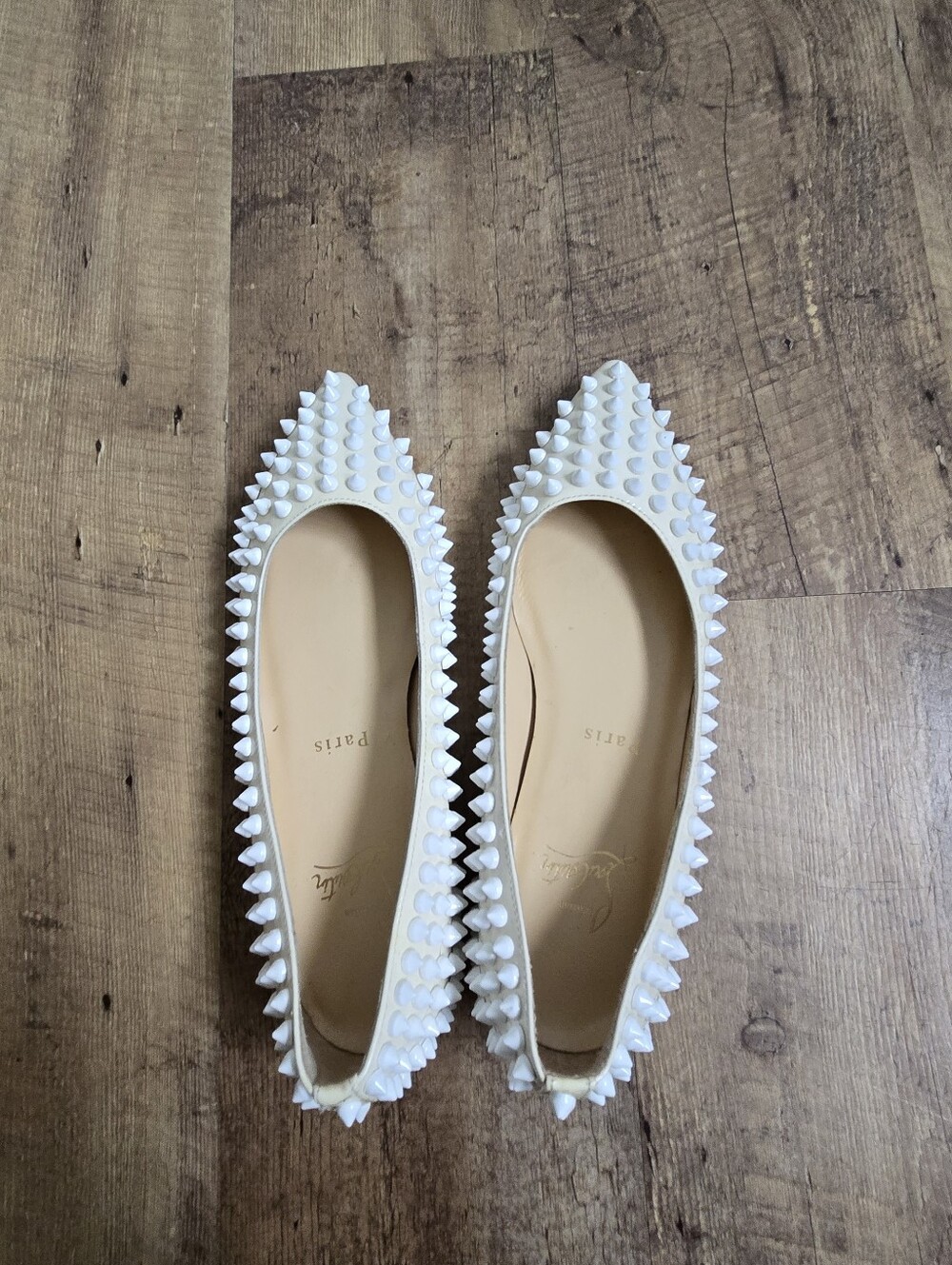 Christian Louboutin Pigalle Spikes Cream/white Flats Womens Size 36 - Picture 7 of 14